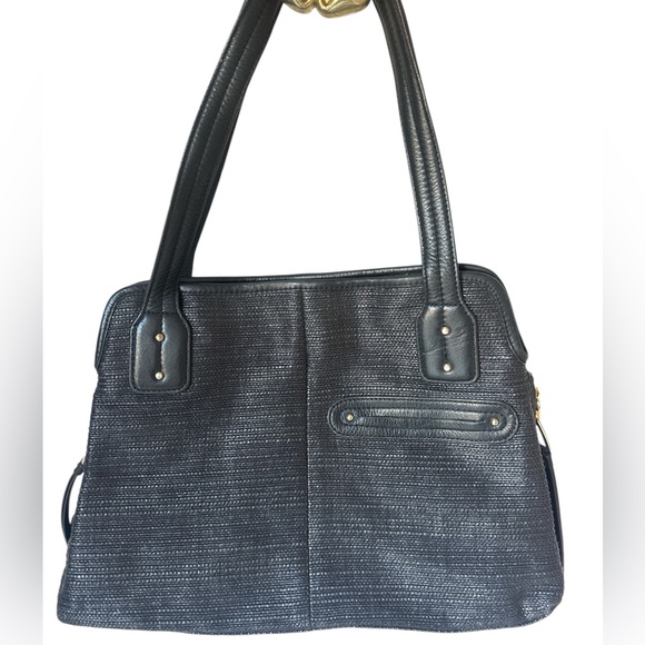 B Makowsky Black jute/leather shoulder bag. Easy clean! Lots of pockets! - Picture 5 of 16